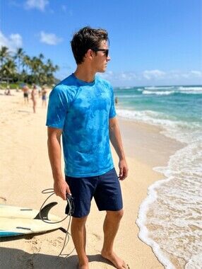 George Men's Blue Cloud Wash Tie Dye Swim Rash Guard